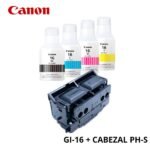 KIT TINTA CANON GI-16 BK C M Y + CABEZAL PH-S MAXI KIT - Imagen 2