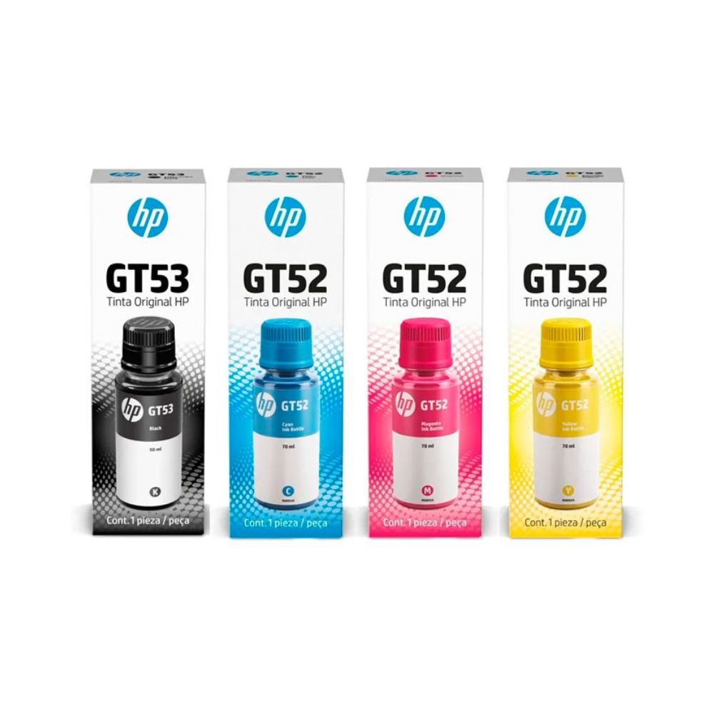 TINTA HP GT52 Y GT53, NEGRO Y COLORES KIT DE 4 TINTAS HP