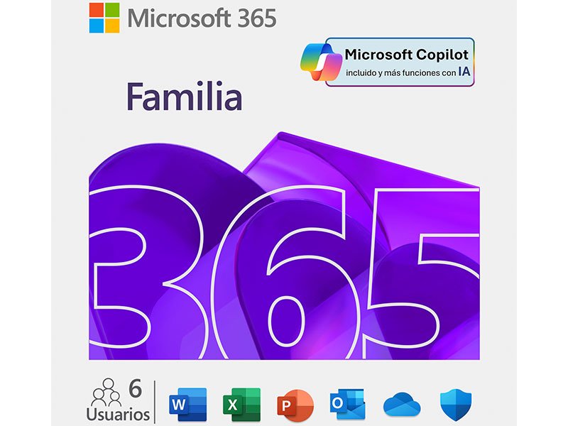 OFFICE MICROSOFT 365 FAMILIA 6 USUARIOS/5 DISPOSITIVOS(c/u) | 1 AÑO VIRTUAL + IA COPILOT