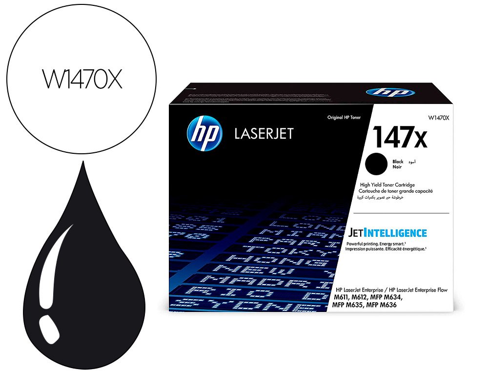 Tóner Hp 147X (W1470X) Negro 25,200 Pag LaserJet Enterprise M610